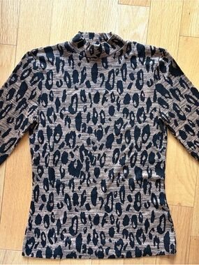 Whistles Black & Tan Leopard Mock Neck Long Sleeve Top